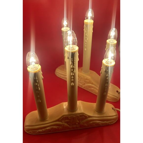 Unbranded Other - 2 Vintage Christmas Candoliers 3 Light Ivory Drip Candles Bell Base Electric